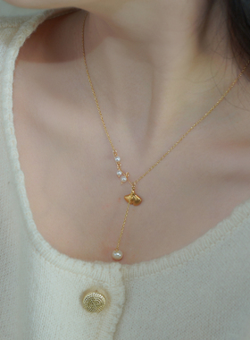 如帆小众设计感花枝银杏叶项链925纯银淑女文艺气质锁骨链女50913