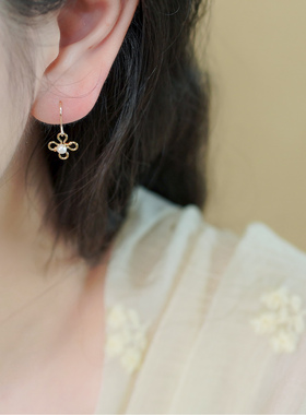 如帆小巧精致四叶珍珠耳环14k包金耳钩养耳洞迷你耳饰通勤女50758