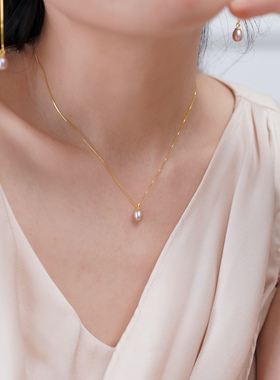 如帆法式气质简约粉紫色珍珠项链925纯银水滴锁骨链少女饰品51005