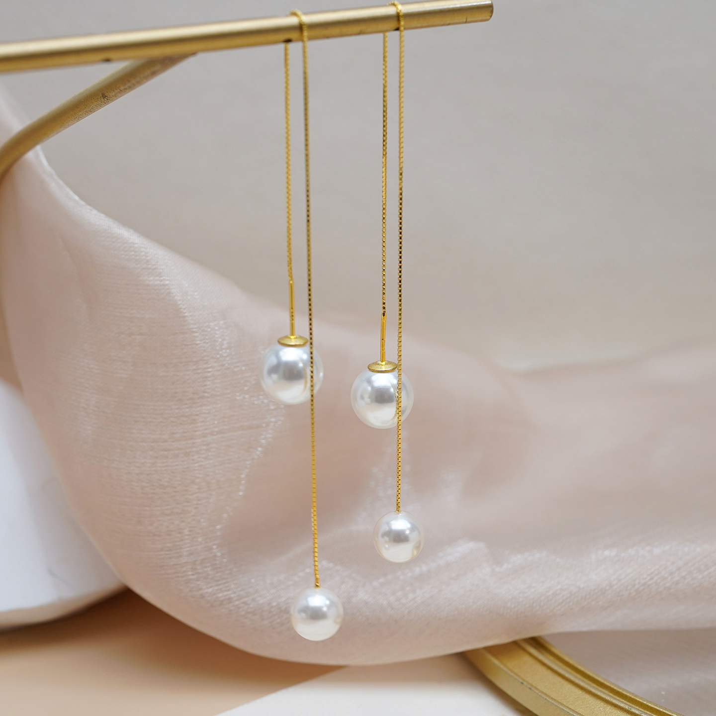 如帆简约气质双珍珠长耳环925纯银流苏显脸瘦耳线时尚通勤女51130