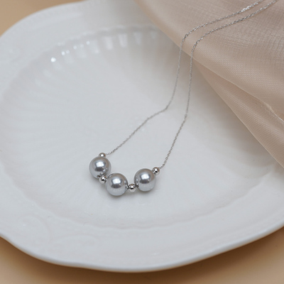 如帆小众通勤时尚三颗灰珍珠项链925纯银轻奢高级感锁骨链女50717