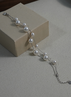 如帆小众轻奢高级感大小白珍珠双层手链925纯银通勤手串女407166