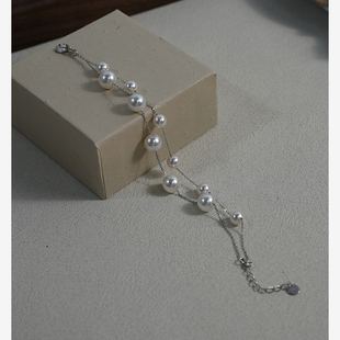 如帆小众轻奢高级感大小白珍珠双层手链925纯银通勤手串女407166