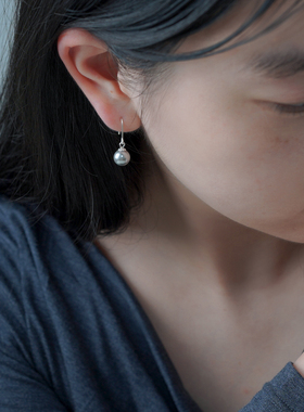 如帆小众简约气质灰珍珠耳环925纯银耳钩时尚通勤百搭耳饰潮50912