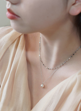 如帆小众设计感时尚简约嘴唇链双层项链925纯银通勤锁骨链509170