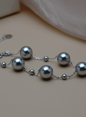 如帆小众时尚通勤大小灰珍珠手链925纯银简约气质手串手环女60351