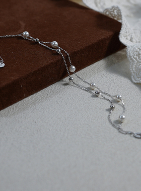 如帆 简约通勤气质小珍珠银珠双层手链925纯银迷你小众手环40985