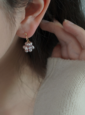 如帆小众设计感紫珍珠球耳夹无耳洞耳骨夹法式复古耳环轻奢412127