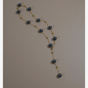 如帆小众轻奢高级感复古黑珍珠金珠项链925纯银y字锁骨链女40860