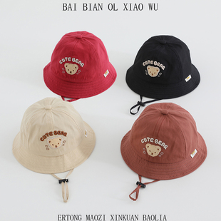 男女宝防晒帽潮 薄款 婴儿帽子春秋款 渔夫帽可爱小熊宝宝遮阳帽夏季