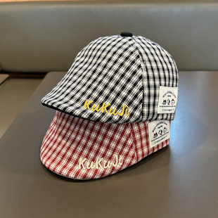 春秋款 男童鸭舌帽英伦女宝宝帽子儿童夏天遮阳帽格子前进帽贝雷帽