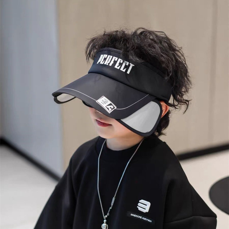 伸缩儿童防晒帽男童遮阳帽男孩太阳帽宝宝帽子夏季女童空顶帽大檐