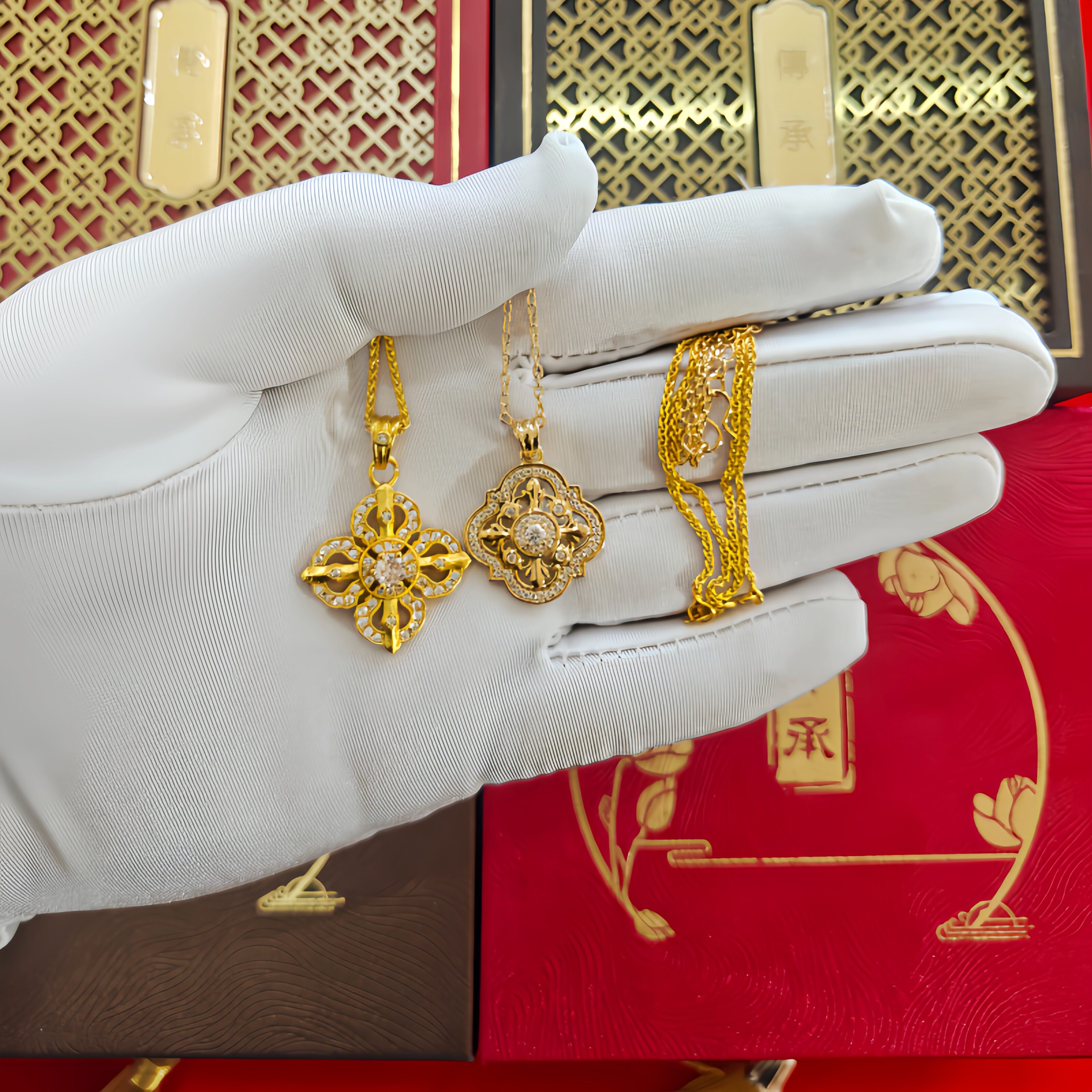 古法黄金包银十字金刚杵吊坠女项链满钻挂坠锁骨链送女友生日礼物