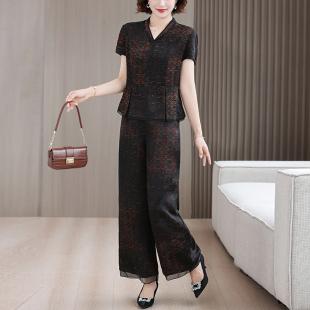 阔太太真丝阔腿裤 2025年夏季 年轻款 女时尚 两件套 香云纱中老年套装