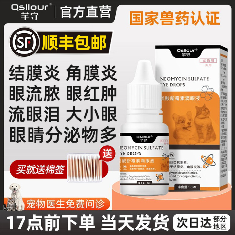 硫酸新霉素滴眼液猫咪眼药水消炎狗狗眼药水宠物用眼睛发炎流泪痕