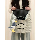 可爱云朵针织条纹帆布手提包包女2025新款 大容量单肩腋下托特包潮