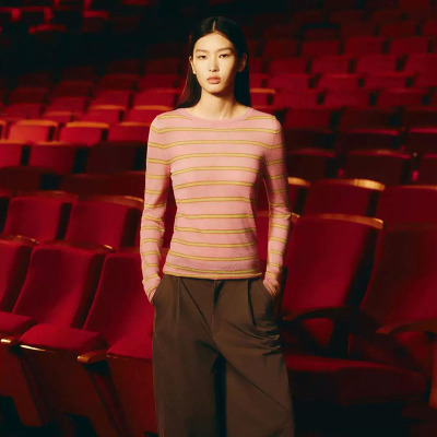 ZA 2026春季新款女装百搭长袖圆领套头条纹针织衫 2142002 620