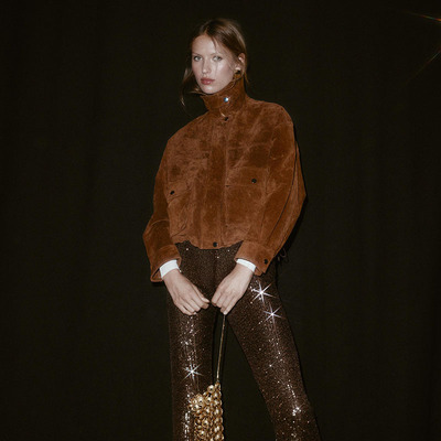 ZA 2025冬季新款女装长袖翻领皮革飞行员夹克外套 3046433 776