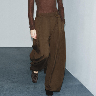 ZA 2025冬季新款女装时尚休闲中腰宽松打褶长裤 9264041 515 422