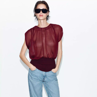 圆领短袖 女装 半透明拼接上衣 1165178 717 ZA 2026夏季 620 新款