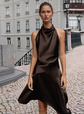 ZA 2026夏季新款女装气质挂脖不对称蝴蝶结短连衣裙 2202399 700