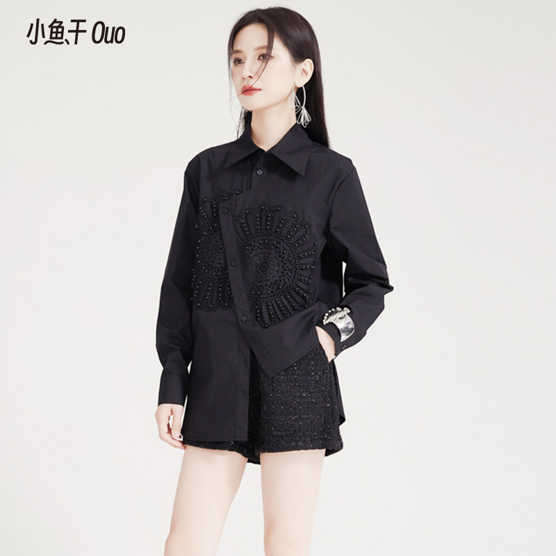 中长款纯棉宽松白色衬衫女慵懒风小众设计感2024时尚韩版长袖衬衣
