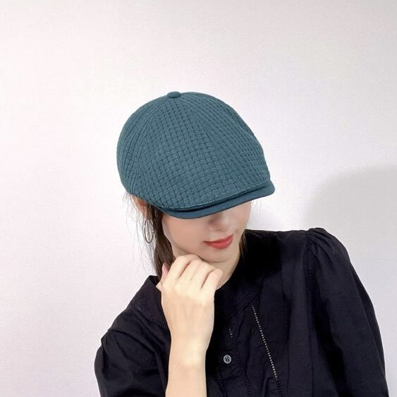 华夫格针织前进帽女秋冬复古报童帽子