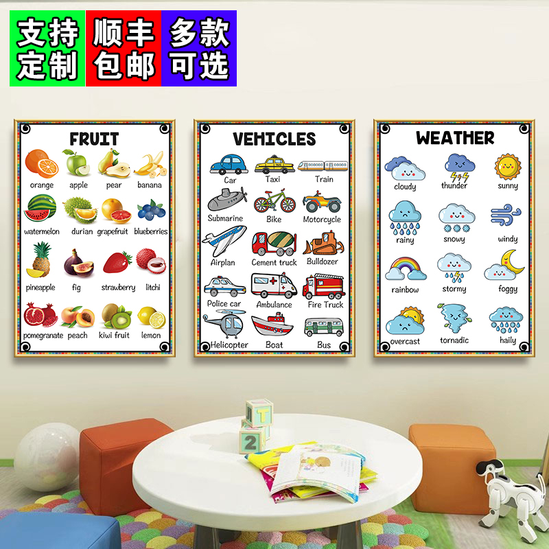 英文幼儿园教室海报贴纸装饰画