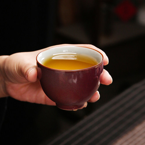 汝窑禅定杯个人杯钧窑茶杯陶瓷茶具品茗杯钧瓷茶杯主人杯开片可养