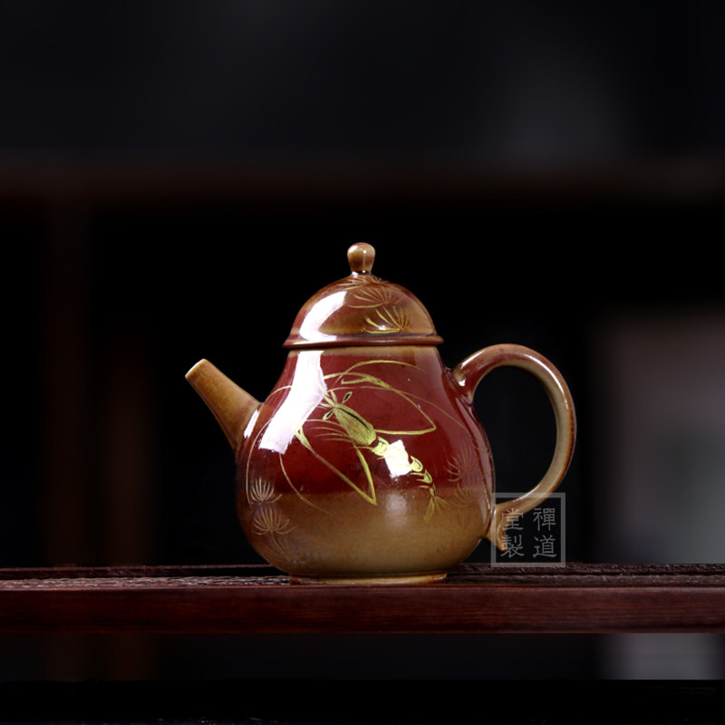 复古粗陶手绘金虾薄胎日式小号茶壶钧窑梨形壶单个陶瓷手作泡茶壶,餐饮具,茶壶,淘宝优惠券,粉丝福利购,淘宝优惠卷