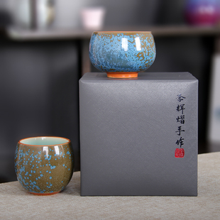 粗陶禅定茶杯窑变釉碧玉星辰杯陶瓷茶具文创主人个人杯品茗杯单杯