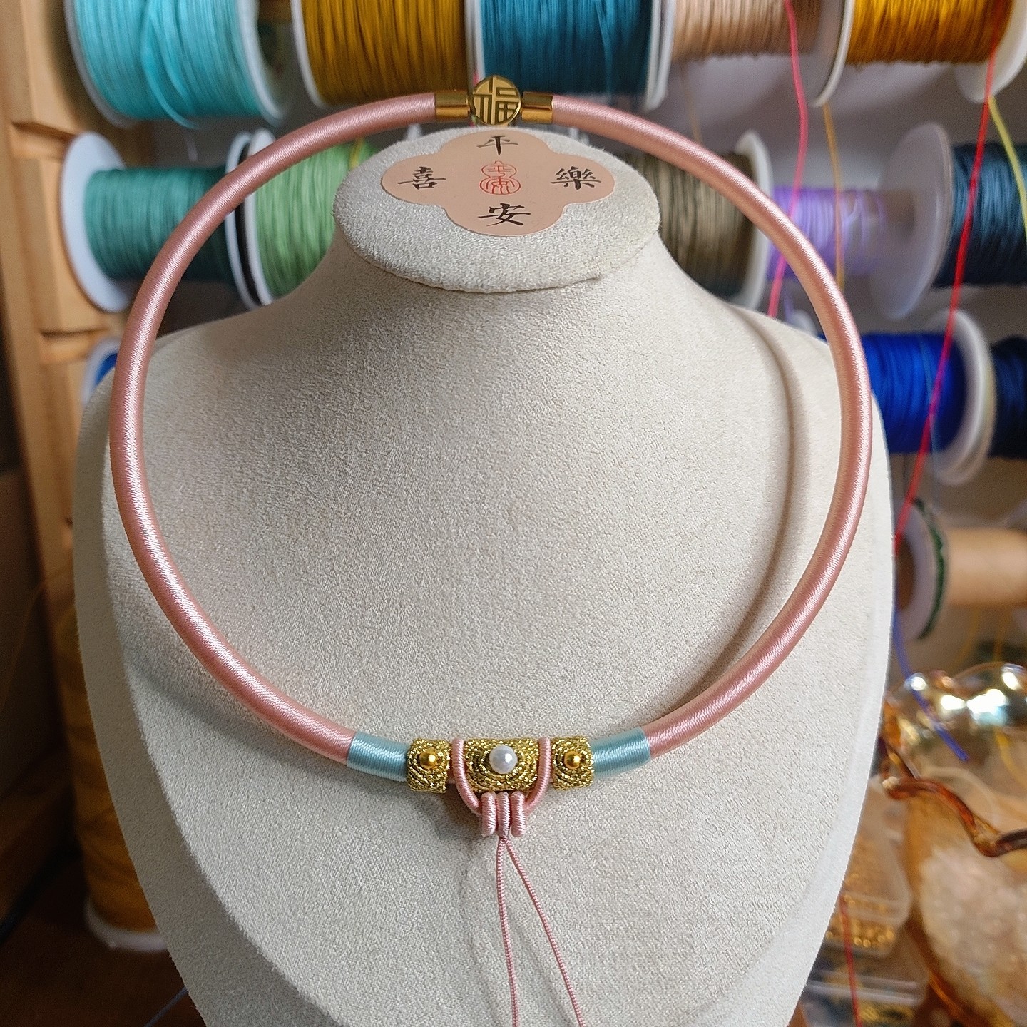 单挂精编项圈纯手工非工厂货精工手编项链金锁玉石挂绳亲子款定制