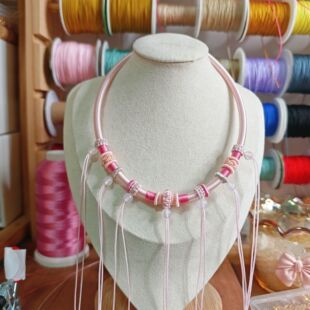 粉色项圈单挂多挂吊坠项链手工新中式复古女宝专用汉服配饰周岁礼