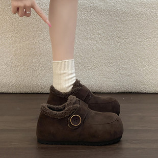 休闲增高保暖毛毛鞋 女时尚 加绒内增高全包勃肯鞋 复古森系厚底棉鞋