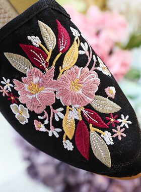 拖鞋 单鞋 棉鞋  尖头鞋 穆勒鞋时尚民族风女单鞋绣花布鞋