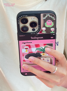 SayCheese原创 悠闲小猫 粉黑 洋气可爱日韩ins风全包镜面防摔苹果手机壳iPhone16Pro/16ProMax/15/14/13/12