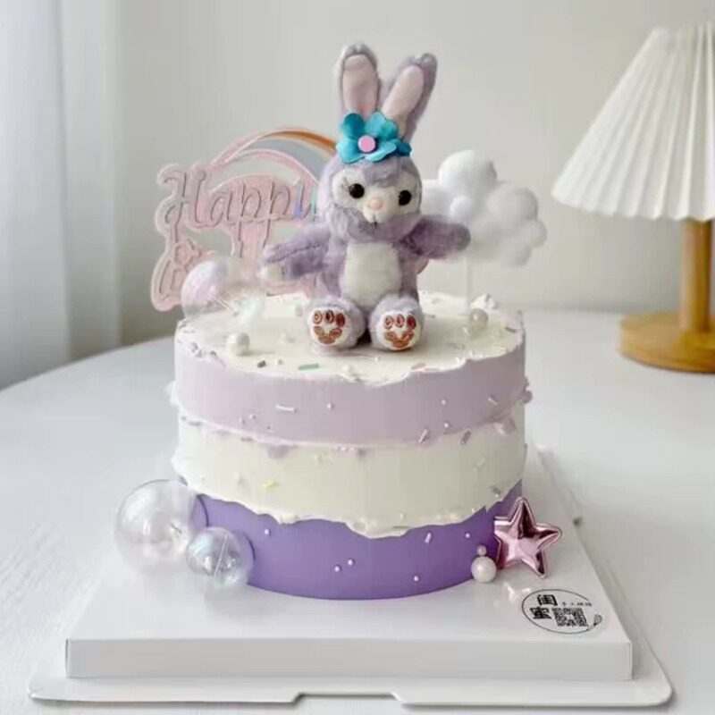 可爱风兔子甜品台蛋糕装饰摆件女孩生日主题紫色兔子公仔插牌插件