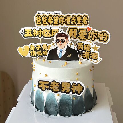 爸爸希望你慢慢变老生日蛋糕插件父亲节不老男神玉树临风蛋糕摆件