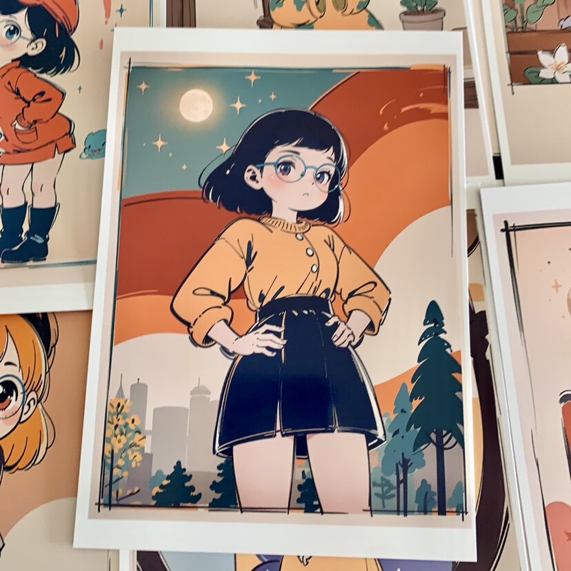 动漫卡通人物戴眼镜的孩临摹卡儿童创意美术明信片马克笔画稿图