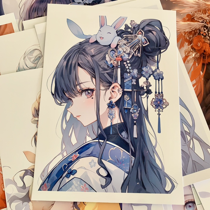 动漫高级动漫人物临摹卡梦幻孩明信片卡通动漫人物画稿