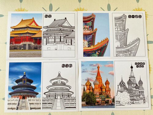 世界著名古建筑写生对照临摹卡高级建筑速写欧洲城堡美术绘画线描