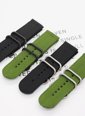 绿色黑色帆布尼龙表带26MM 28mm 加厚防水不锈钢加粗环扣手表配件