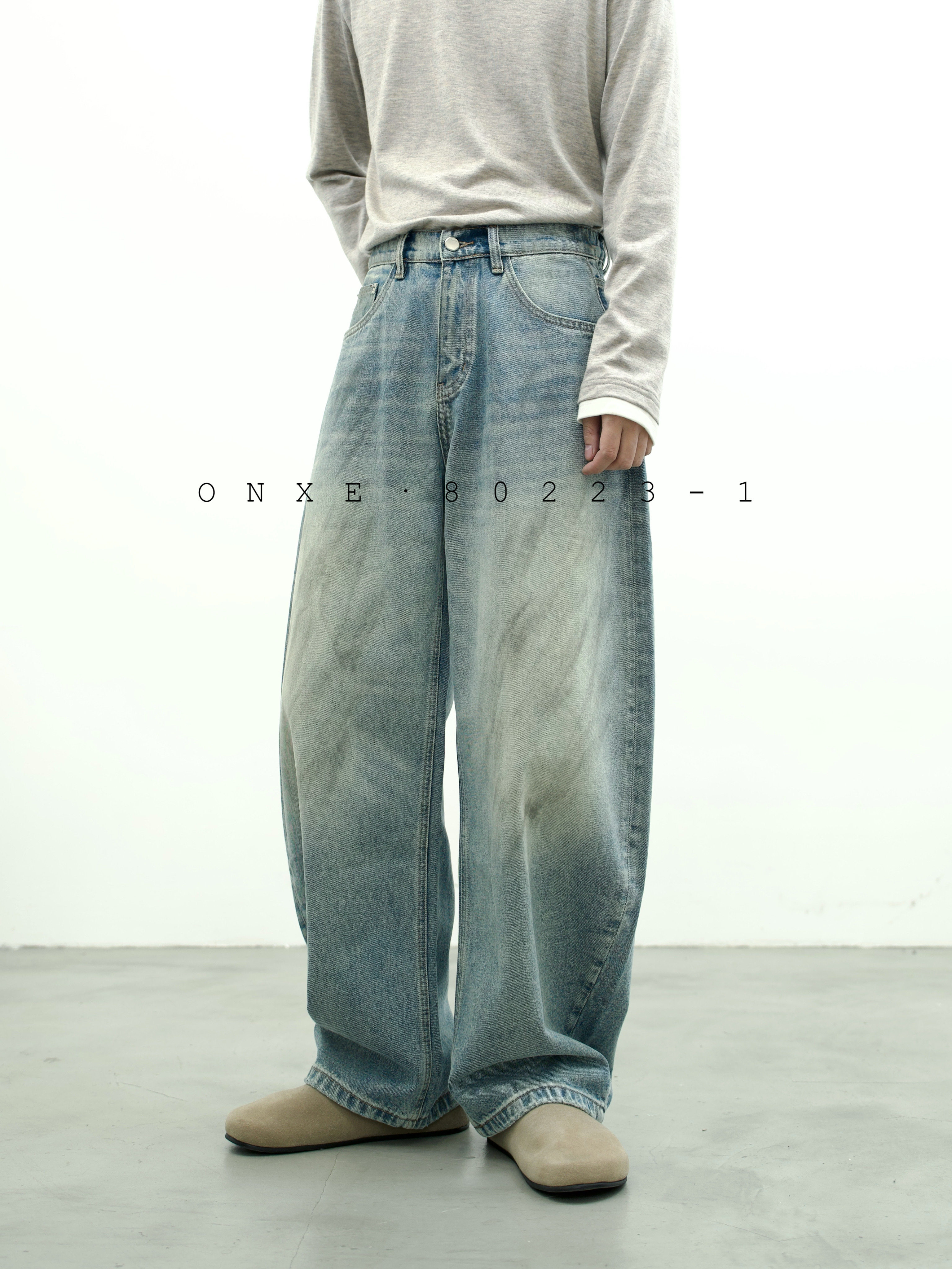 2026春季新款美式复古高端水洗做旧弯刀牛仔裤男痞帅直筒裤阔腿裤,男装,牛仔裤,淘宝优惠券,粉丝福利购,淘宝优惠卷