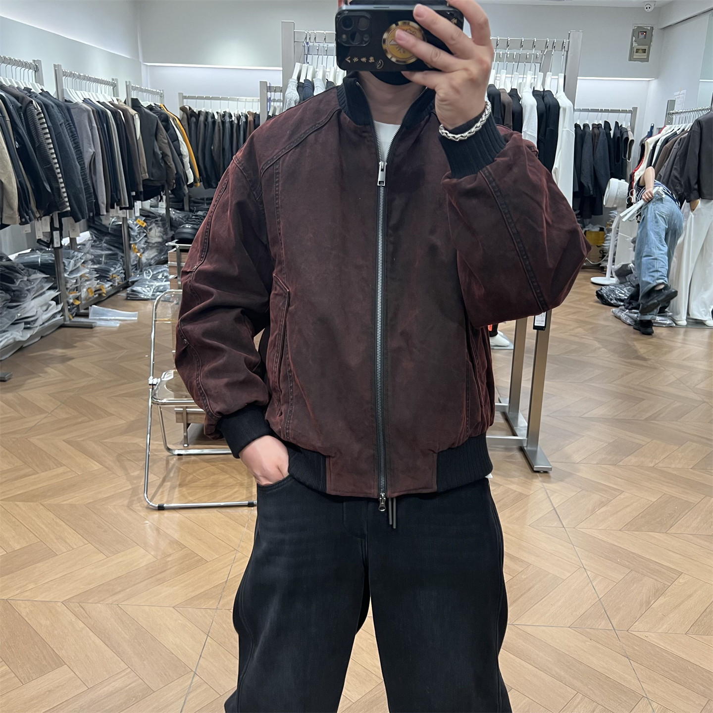 扎染做旧立领牛仔羽绒服鹅绒服潮