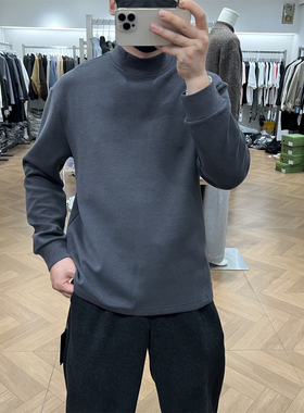 CSL秋冬纯色百搭亲肤加厚半高领长袖T恤男美式宽松通勤羊毛打底衫