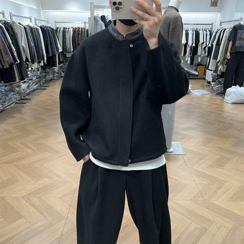 痞帅立领双面羊毛呢大衣短款夹克