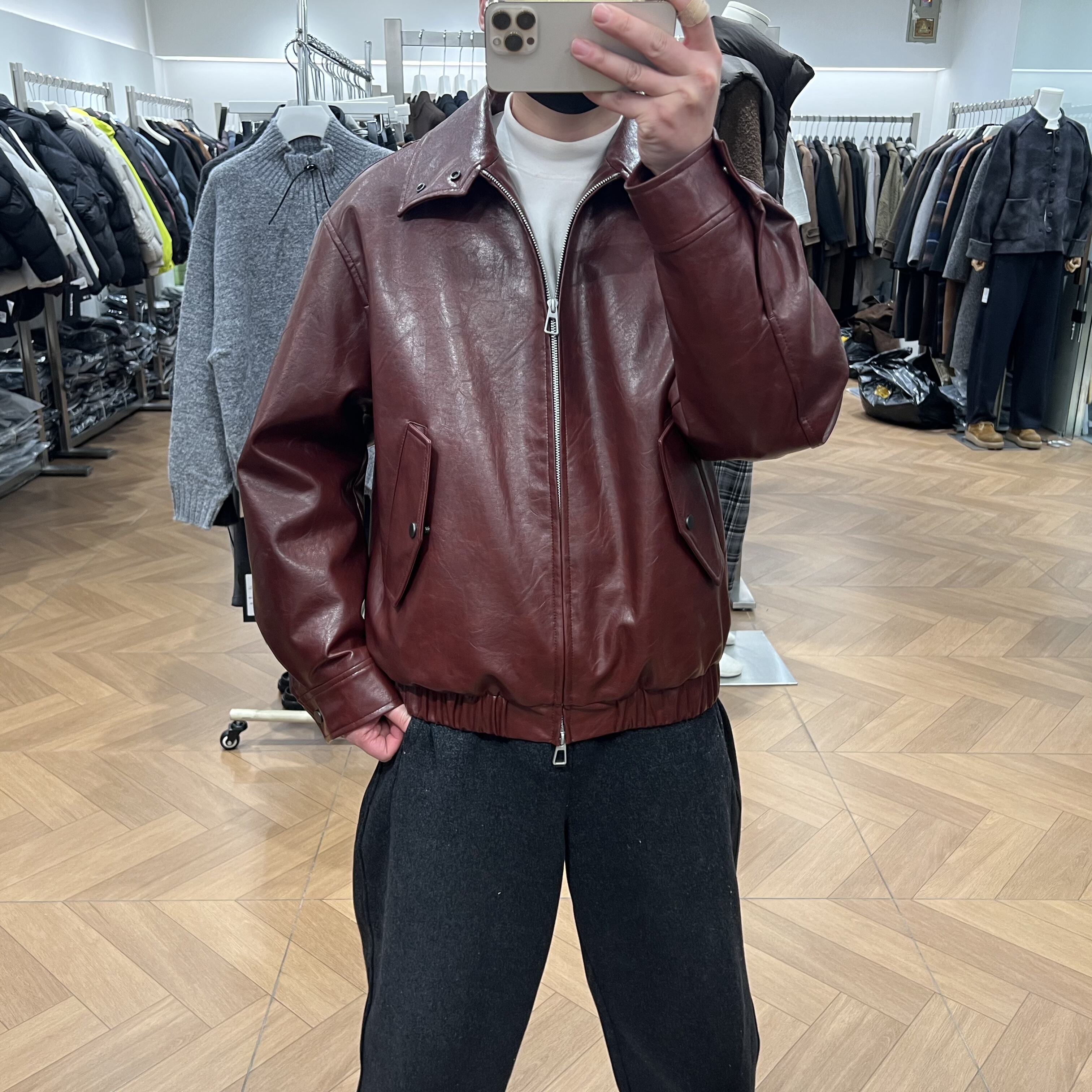 轻奢高级感PU皮衣羽绒服男冬季美式宽松复古擦色廓形机车保暖夹克