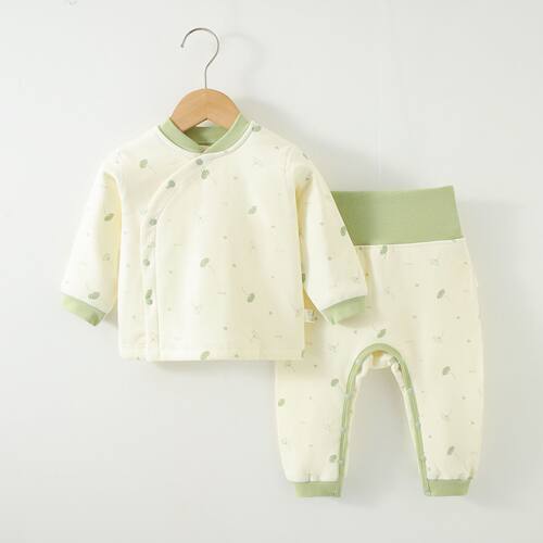 偏襟暗扣分体套装纯棉春秋冬无骨