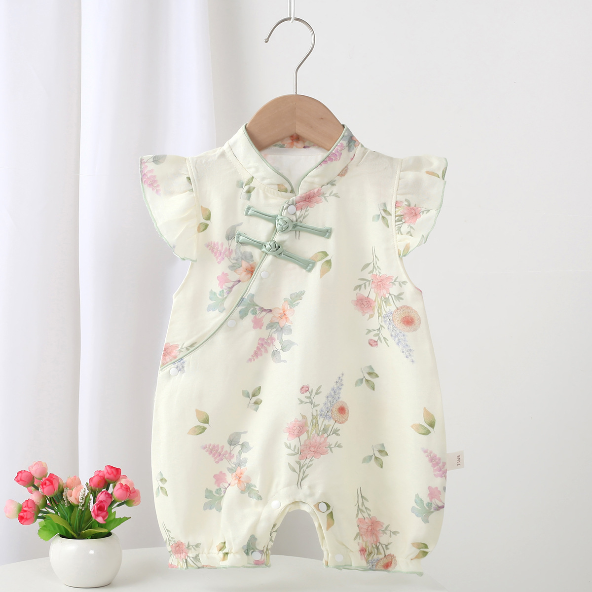 嬰兒夏季連體衣薄款短袖中國風(fēng)公主新生兒嬰幼女寶寶衣服哈衣爬服