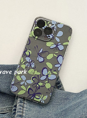 海浪公园【拍三免一】手绘蝴蝶花朵蓝色适用于iPhone15promax手机壳tpu透明软壳三星s24小米14pro华为p70pro